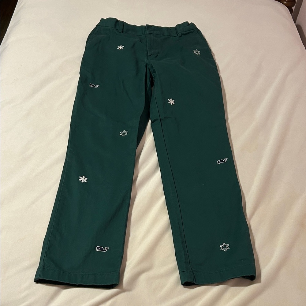 Kids Green Embroidered Pants